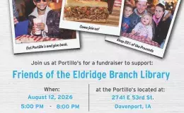 This is a sign advertising a fundraiser night at the Davenport Portillo's on August 12, 2026 from 5-8 PM