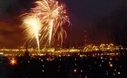 Fireworks display on the Mississippi River.