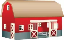 red barn with open doors and windows