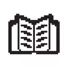 a pixelated outline of an open book