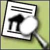 Cartoon image of a magnifying glass over a property report.
