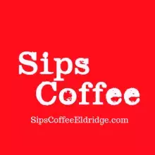 Sips logo with sips coffee and sipscoffeeeldridge.com