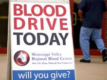 Display board saying "Blood Drive Today".