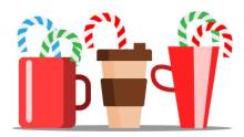 Cup Of Hot Coffee With Christmas Candy Sticking Out 