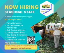 Now Hiring Post listing open positions and picturing seasonal maintenance workers