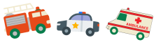 Illustration of a firetruck, police car, and ambulance