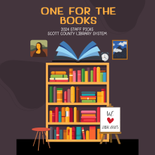 This says One For the Books 2024 Staff Picks and has a picture of a bookshelf. 