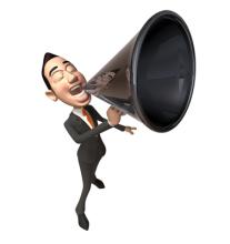This is a man in a suit with a megaphone.