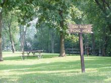 This is the Oak Ridge picnic area surrounded by woods.