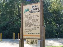 Pine Grove Campground welcome sign.