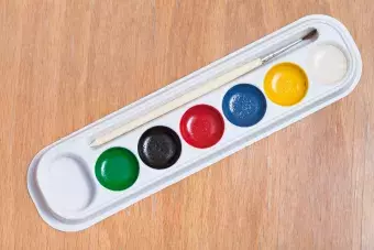 water color palette with paint brush