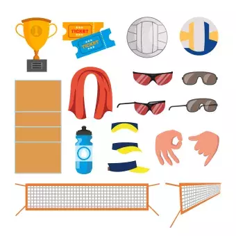multiple outdoor activities including volleyball, tennis court, trophy