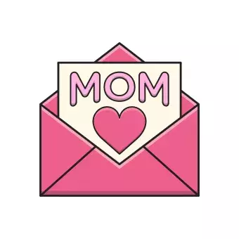 card and envelope that says mom with a heart in pink