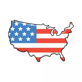 Map of US with American Flag