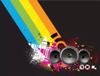 rainbow with star and speakers