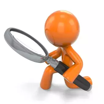 orange man holding magnifying glass