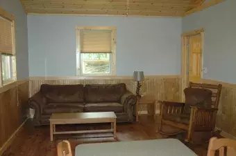Interior living room area of Kestrel cabin.