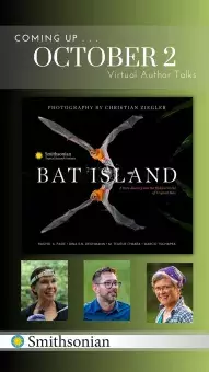 Cover of Book: Smithsonian Bat Island with Date October second and author pictures