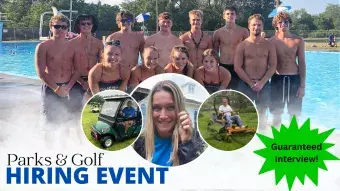Photo collage of seasonal workers. Includes lifeguards, maintenance, camp counselor.