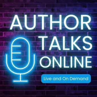 neon microphone with words author talks online