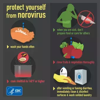 Infographic detailing steps to take to prevent norovirus