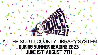 Megaphone with the text "Find Your Voice" over a colorful confetti background