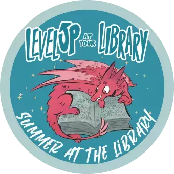 A red dragon reading a book, with a teal background