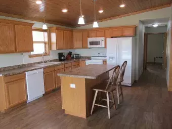 The kitchen area at the Summit Cabin.