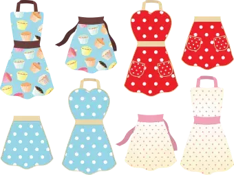 This a set of retro styled cooking aprons with cupcake and polka dot designs