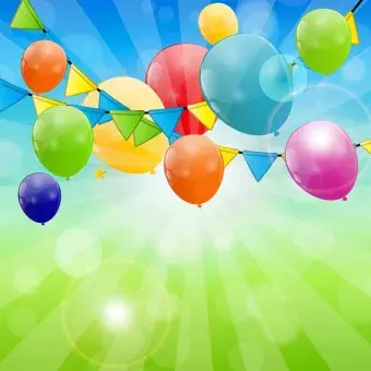 clip art image of party supplies- ballons, banners, and confetti