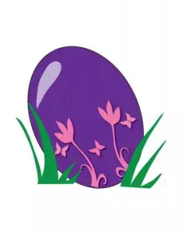 Illustration of a purple Easter egg laying in the grass