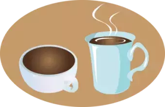 A cup and mug, both full of coffee