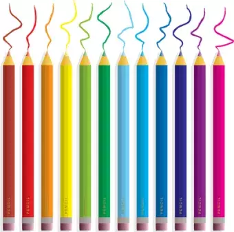 Colored pencils in a row
