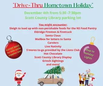 Sign with ornaments and other holiday decorations
