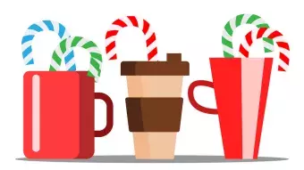 mugs of hot chocolate and candy canes