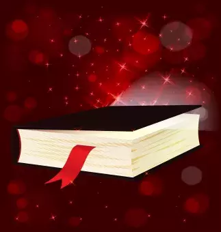 a book with glowing red background