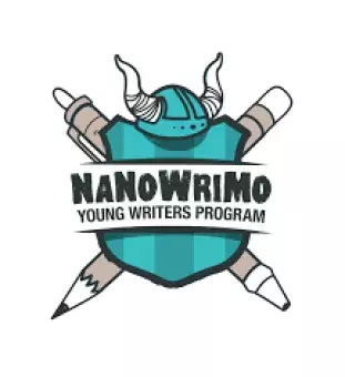 Badge with pen and pencil for National Novel Writing Month Young Writers Program