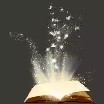 An open book held by two hands.