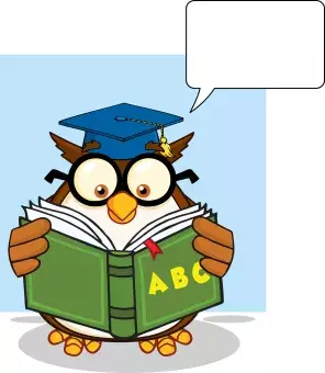 owl reading a abc book and speech bubble