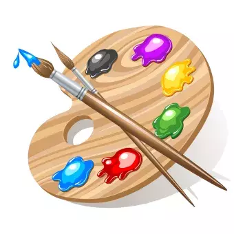 This is a picture of a paint palette and two paint brushes