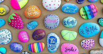 Brightly painted rocks.