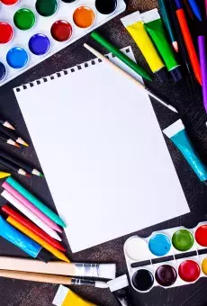 Art supplies on a table