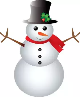 White snowman with snowflakes on blue background