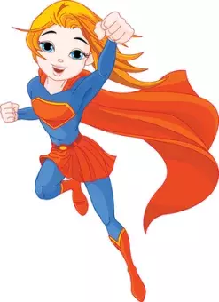 Super Girl wearing a red and blue costume.