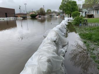 Downtown flooding with barriers