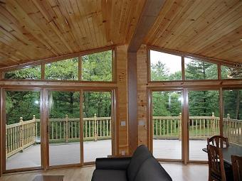 Pine Grove Cabin interior looking outside to the deck.