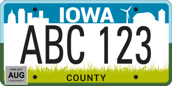 An Iowa license plate.