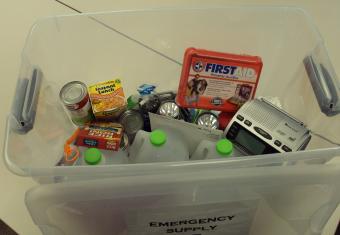 Plastic bin of emergency supplies