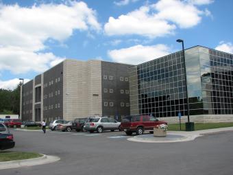 Parking lot level view of the Scott County Jail.