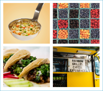 Collage of food truck and farmer's market foods